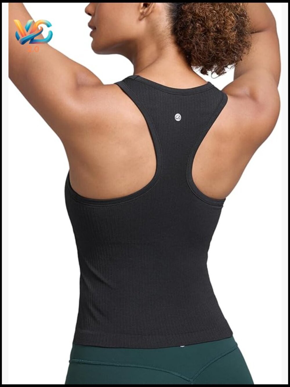 Seamless Ribbed High Neck Tank Top with Built-in Bra, Slim Fit